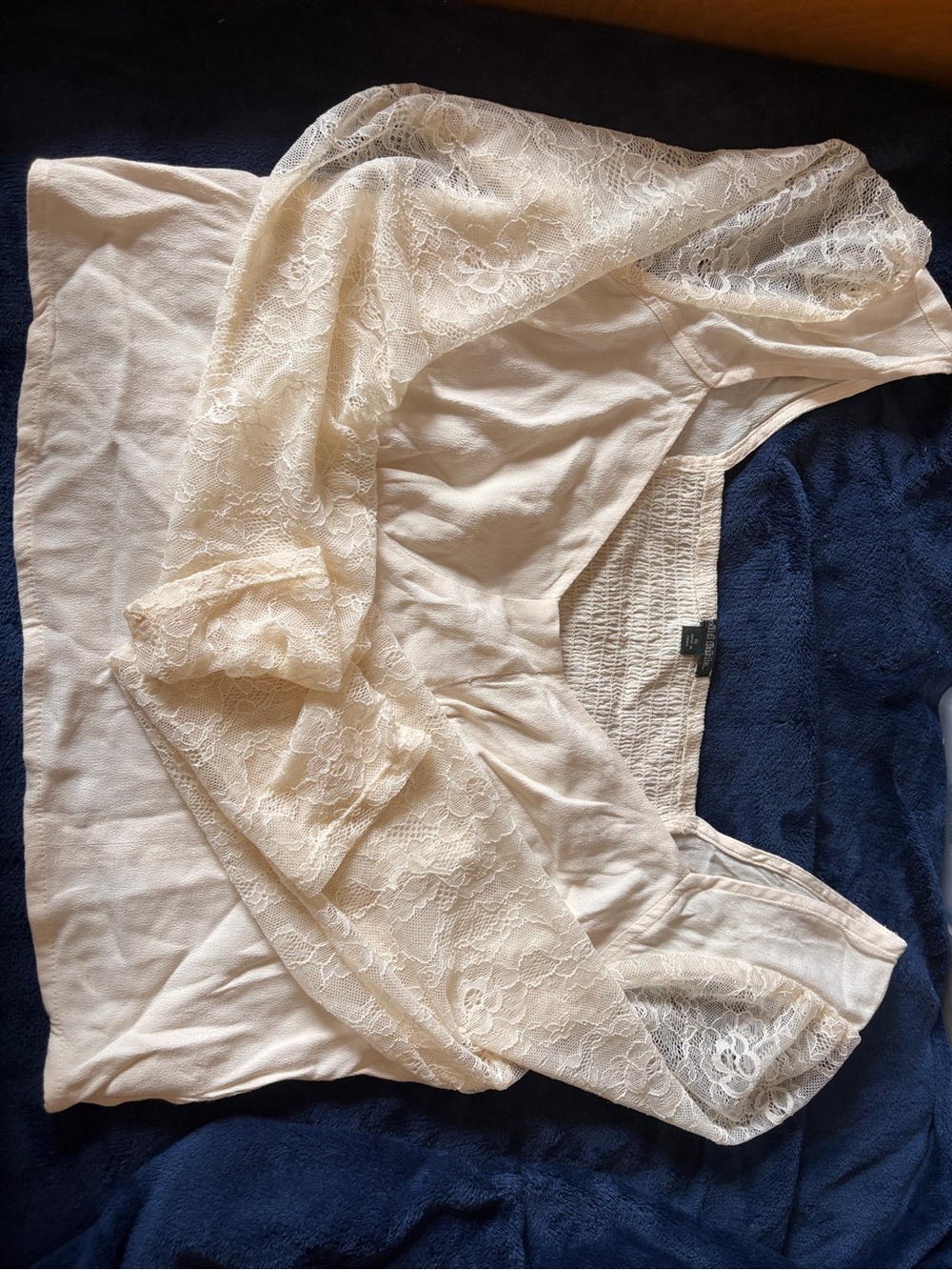 Women's Lace-Sleeve Cream Blouse
